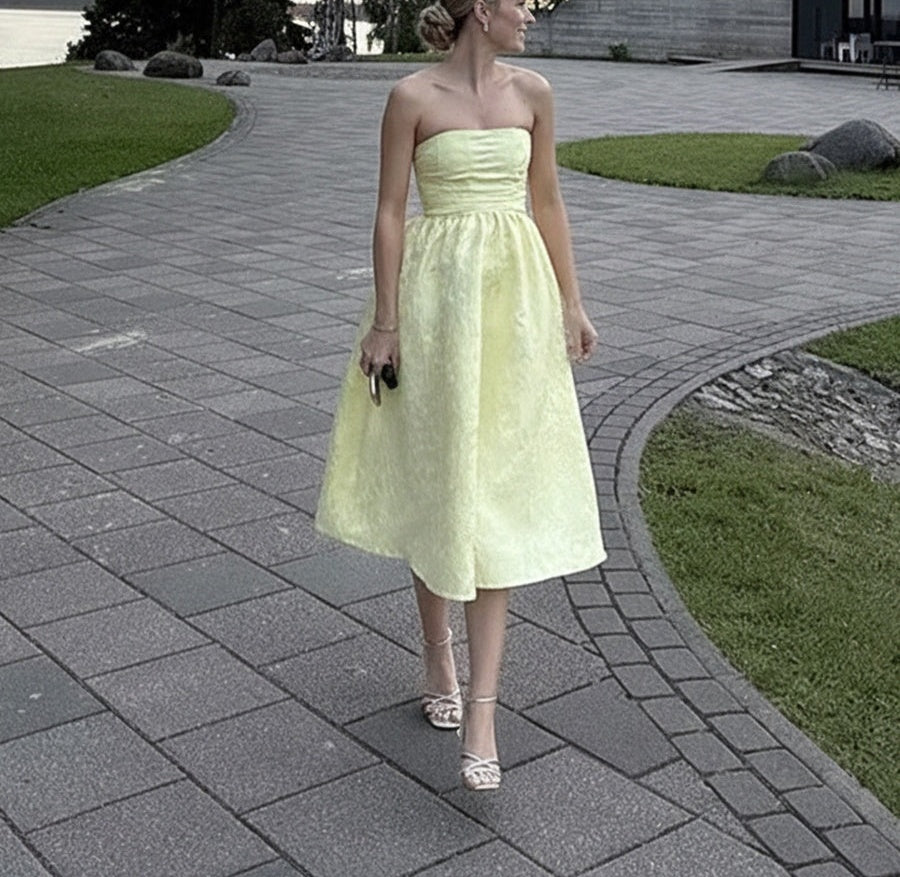 Jacquard Sleeveless Midi Prom Dresses Ball Gown