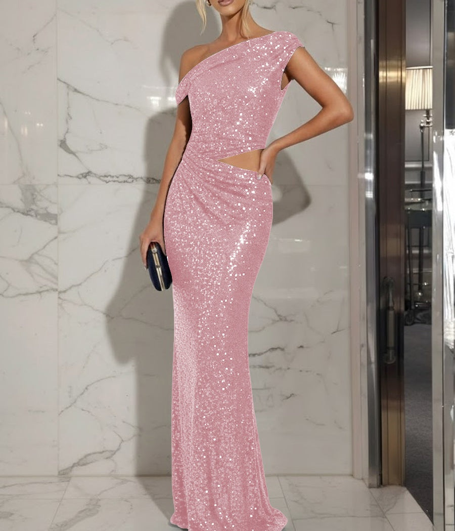 Mermaid/Trumpet Off-Shoulder Sequin Cut-Out Floor-Length Formal Evening Dresses