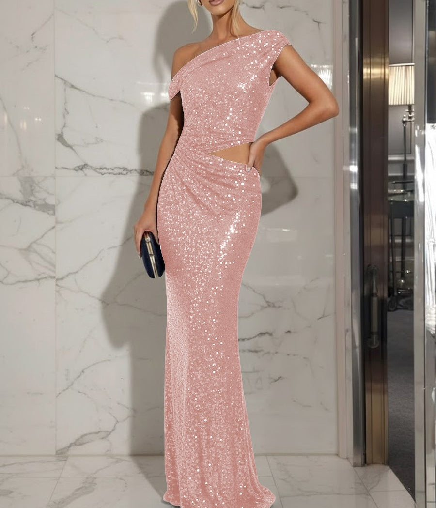 Mermaid/Trumpet Off-Shoulder Sequin Cut-Out Floor-Length Formal Evening Dresses