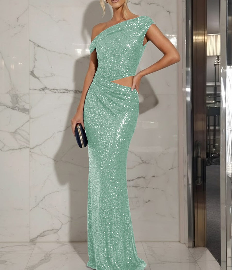 Mermaid/Trumpet Off-Shoulder Sequin Cut-Out Floor-Length Formal Evening Dresses