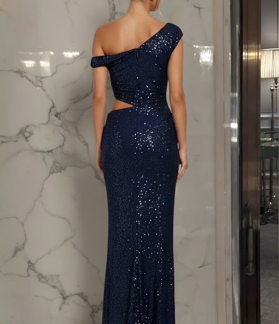 Mermaid/Trumpet Off-Shoulder Sequin Cut-Out Floor-Length Formal Evening Dresses