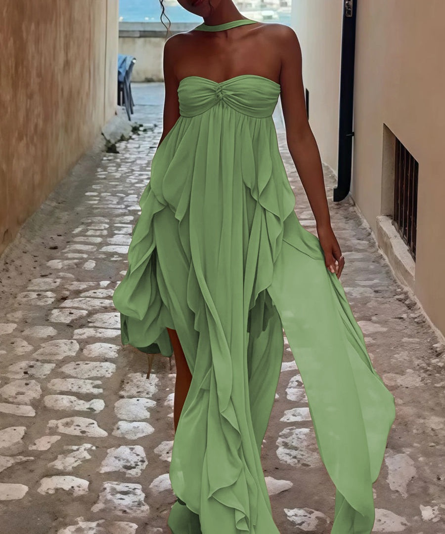 A-Line/Princess Convertible Ruffle Floor-Length Wedding Guest Dresses