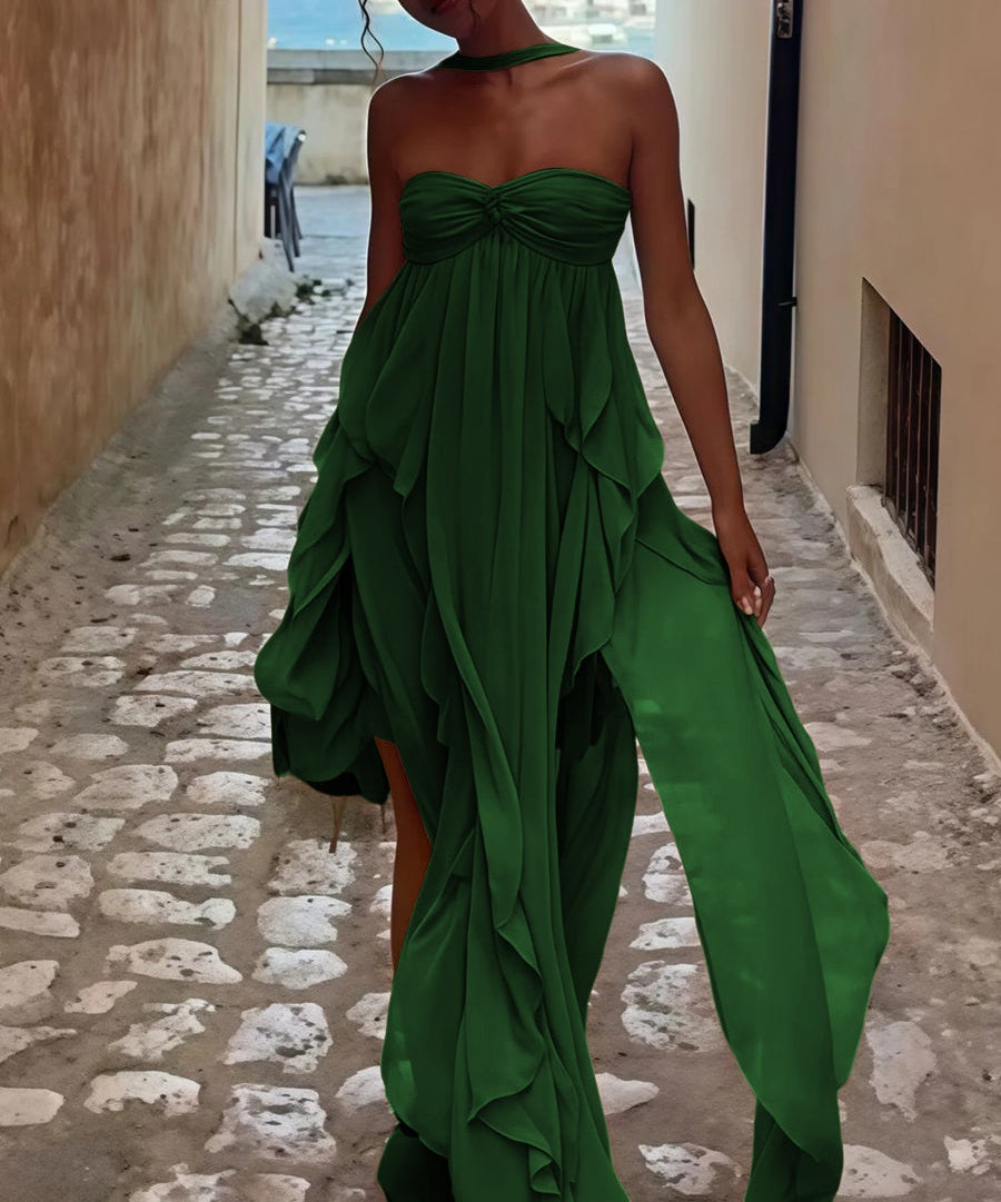 A-Line/Princess Convertible Ruffle Floor-Length Wedding Guest Dresses