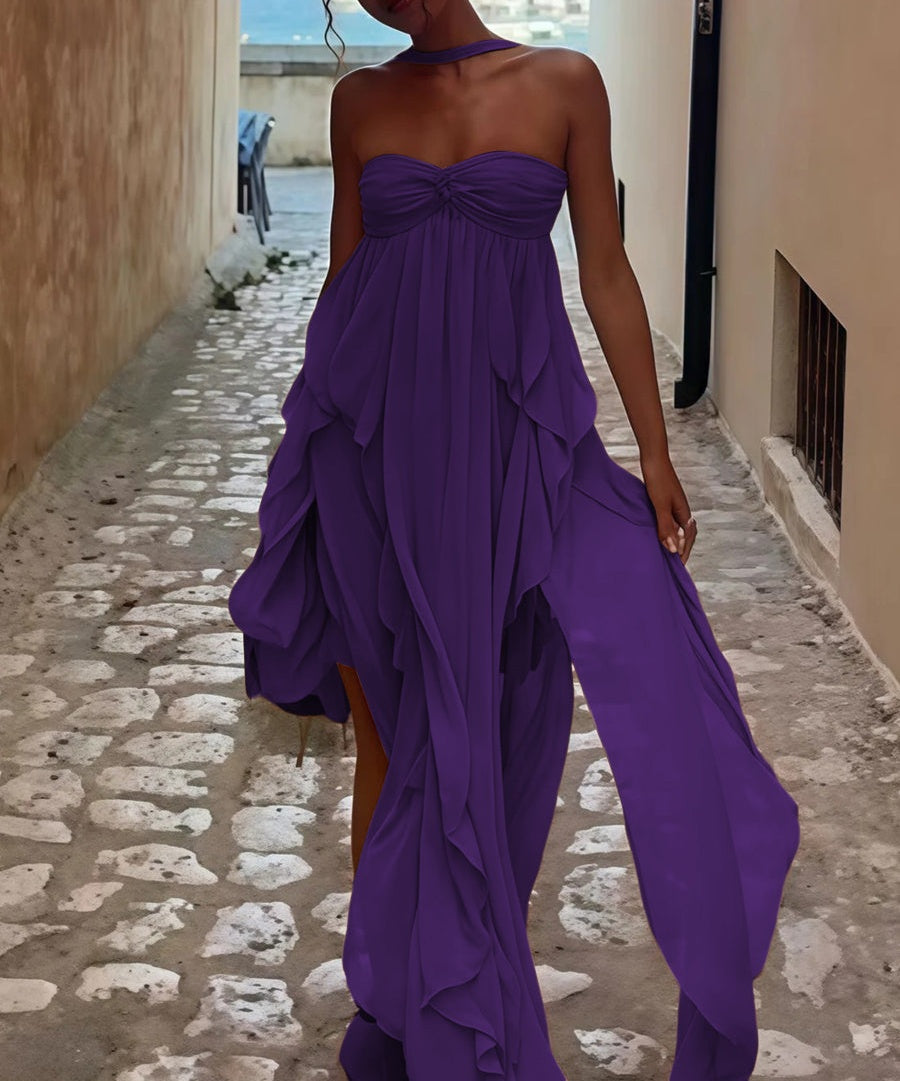 A-Line/Princess Convertible Ruffle Floor-Length Wedding Guest Dresses