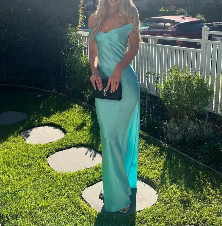 Mermaid/Trumpet Off Shoulder Satin Floor-Length Formal Dresses