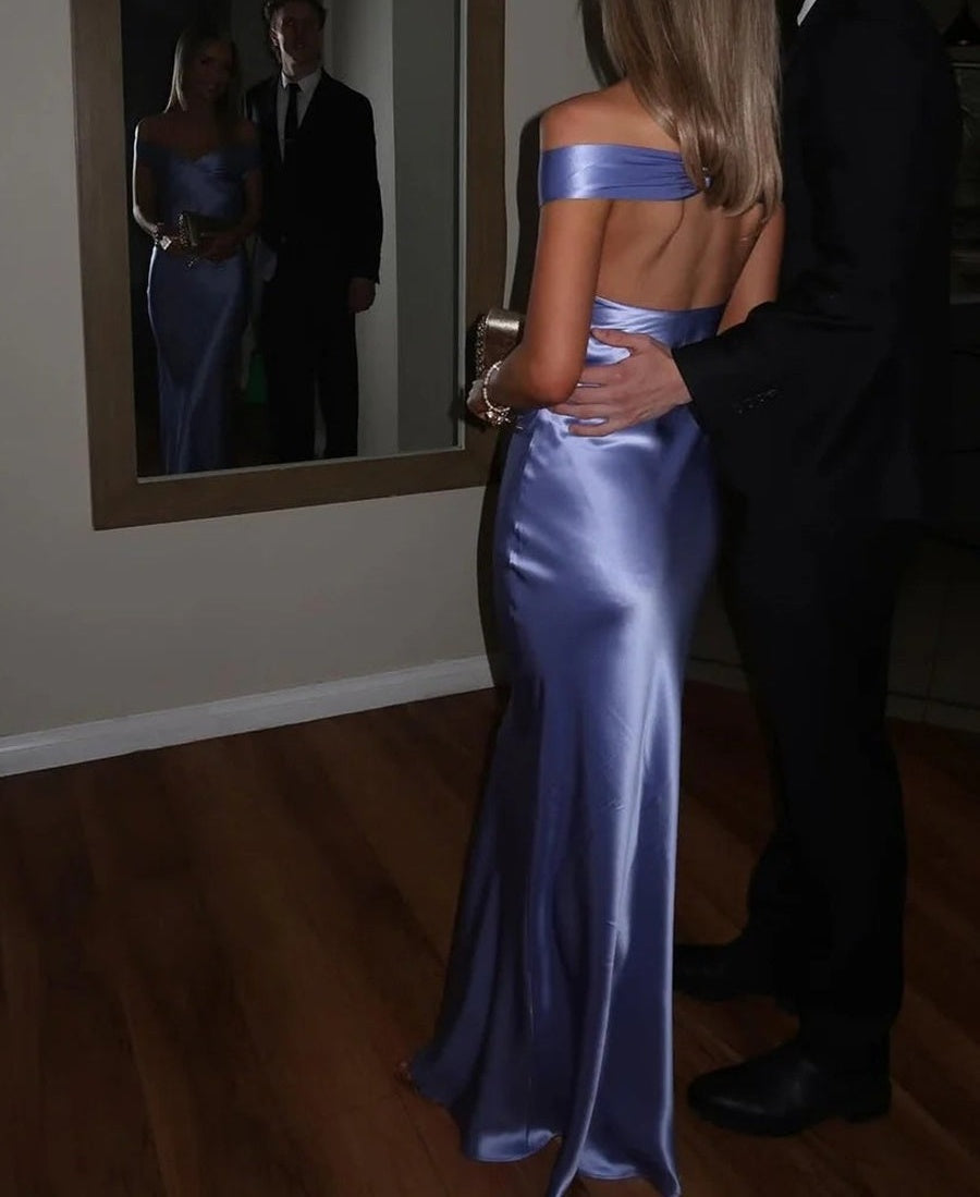 Mermaid/Trumpet Off Shoulder Satin Floor-Length Formal Dresses