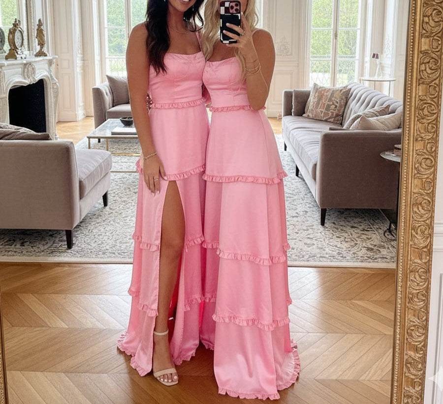 Sheath/Column Floor-Length Wedding Guest Dresses with Tiered Ruffles Hem