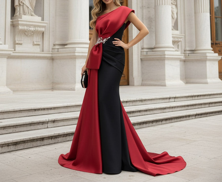 A Line/Princess One Shoulder Floor-Length Prom Dresses with Appliques