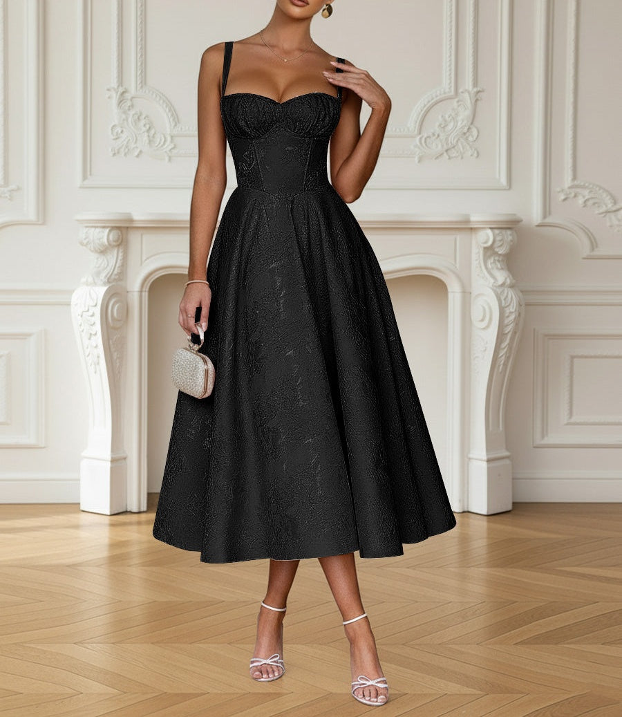 Y2K Spaghetti Strap Midi Prom Dresses with Floral Jacquard