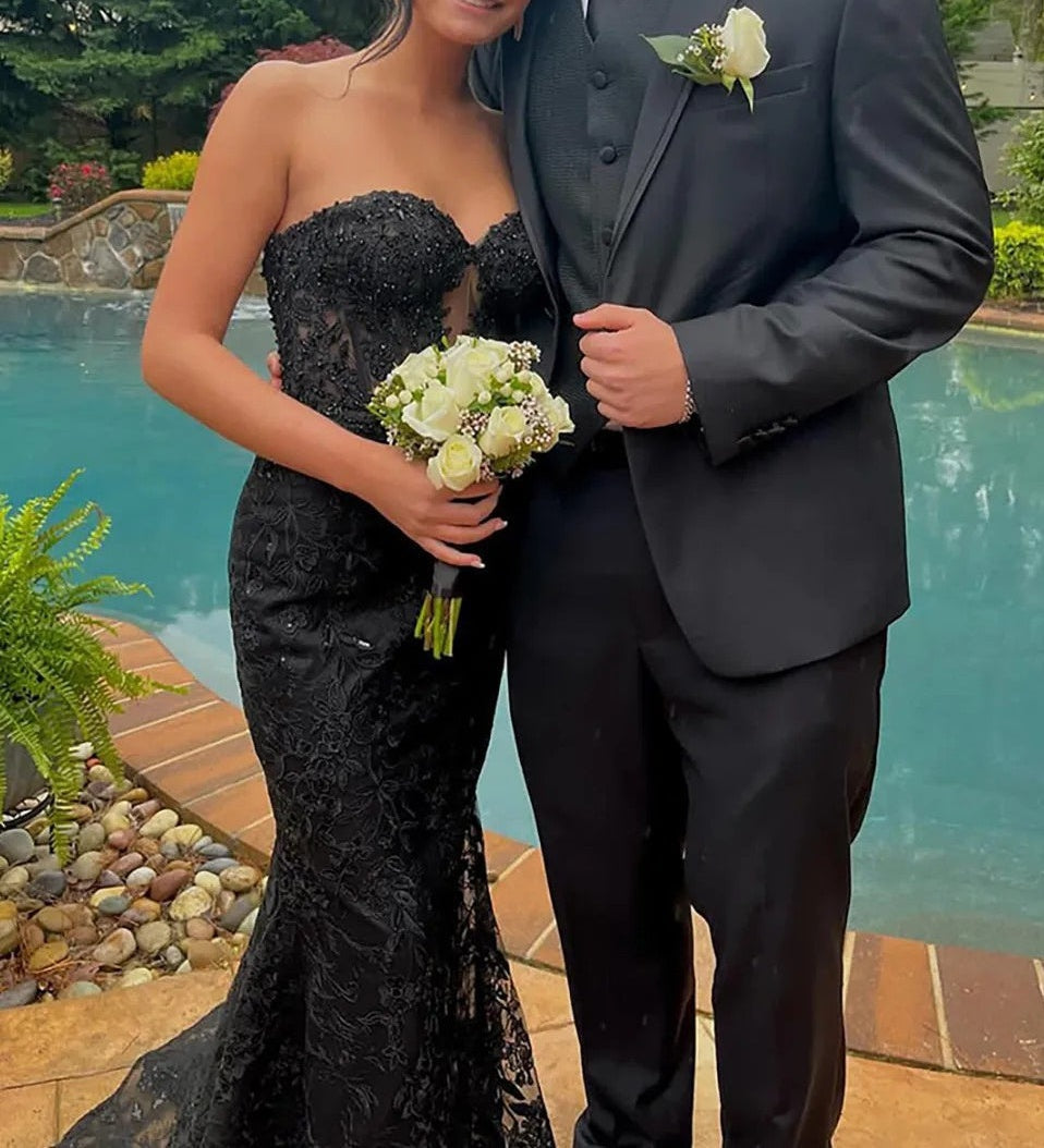 Lace Applique One Shoulder Long Prom Dresses Tiered Evening Gowns