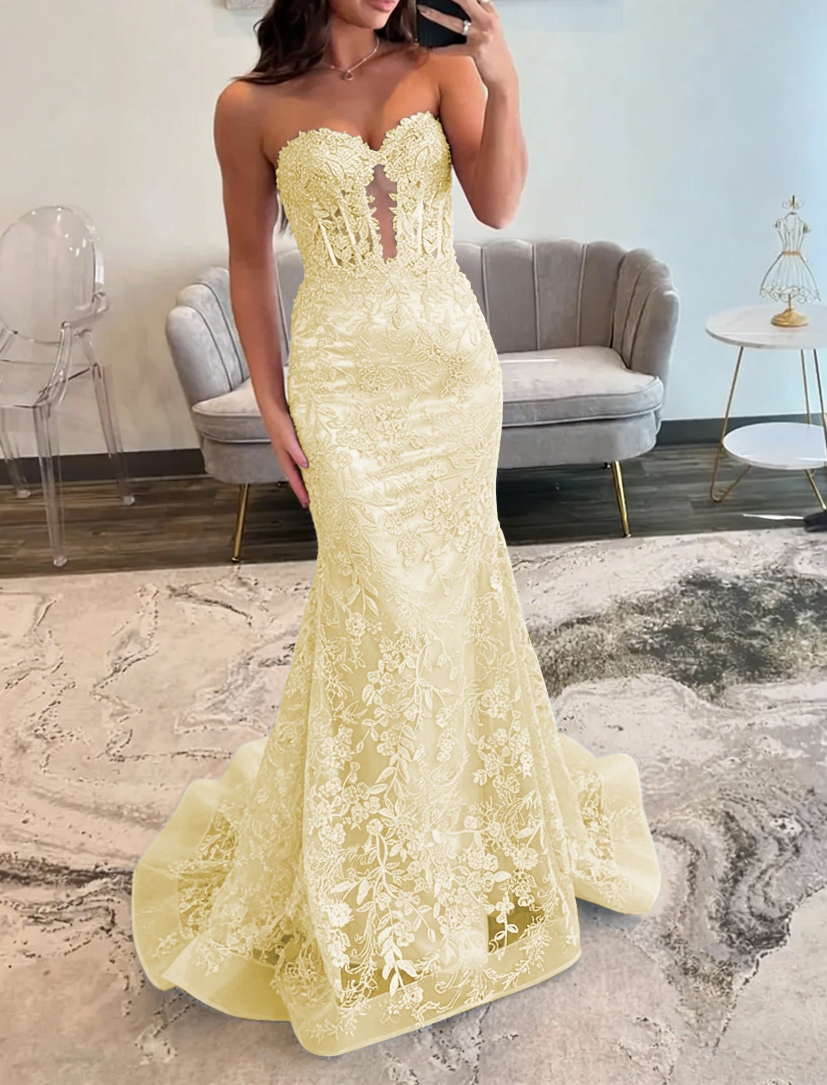 Lace Applique One Shoulder Long Prom Dresses Tiered Evening Gowns