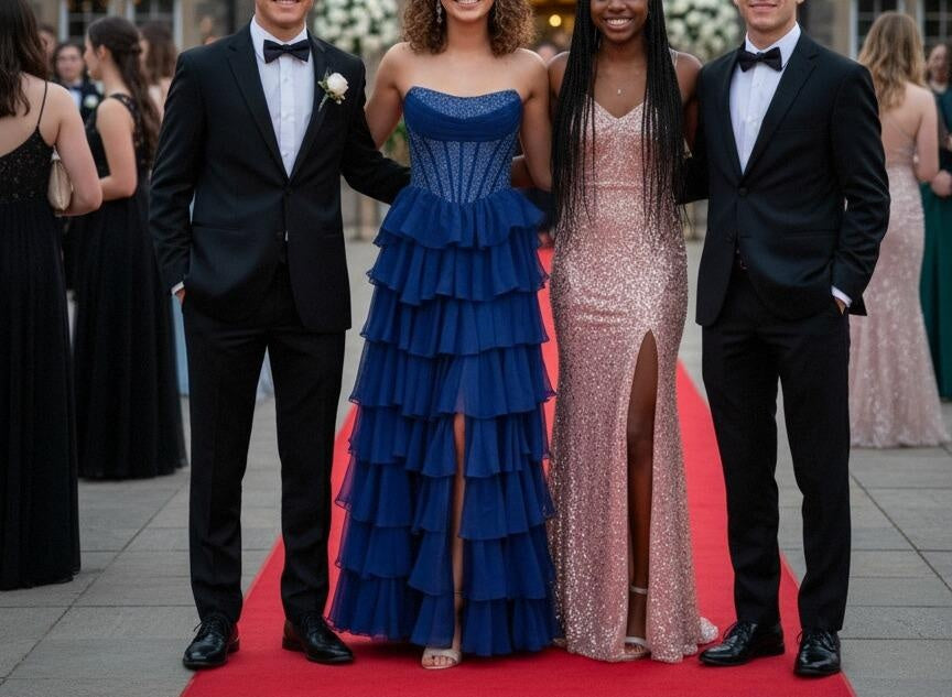 A-Line/Princess Tiered Cowl Neck Floor Length Prom Dresses with Bead