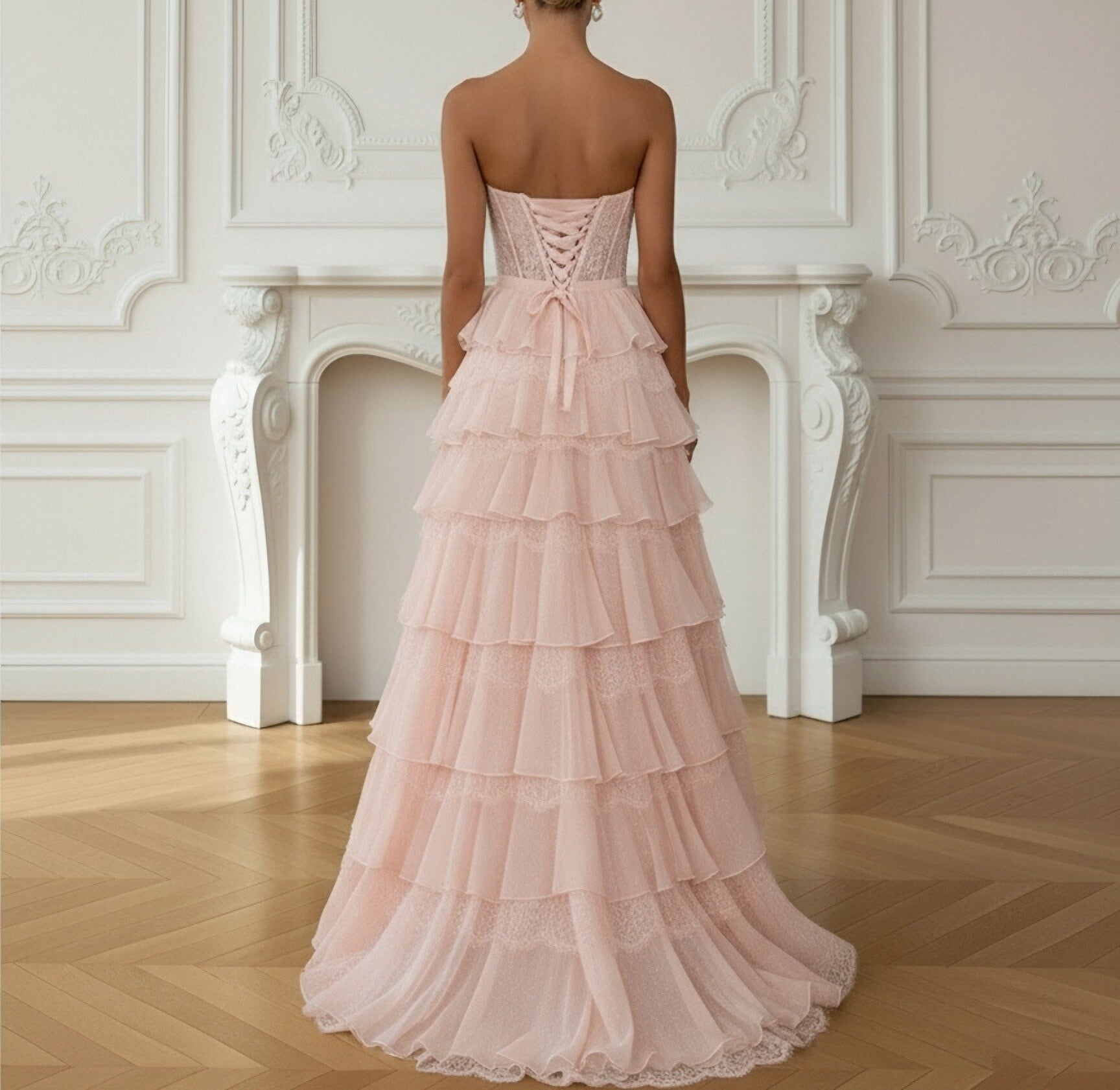 A-Line/Princess Ruffle Tiered Sweetheart Neck Floor Length Prom Dresses with Bow