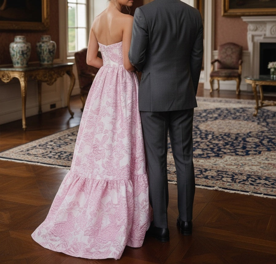 A-Line/Princess Sweetheart Neck Strapless Jacquard Floor-Length Prom Dresses