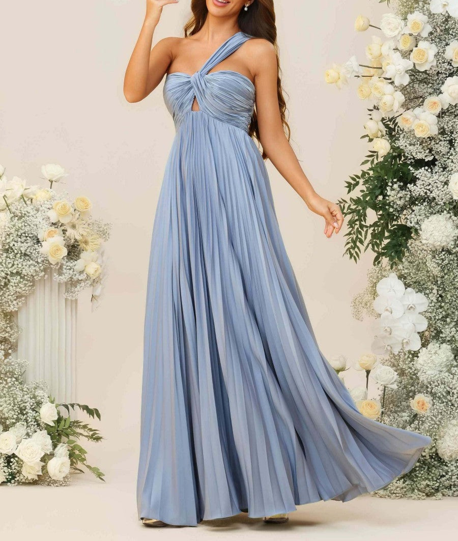 A-Line/Princess One Shoulder Pleated Asymmetrical Floor-Length Bridesmaid Dresses