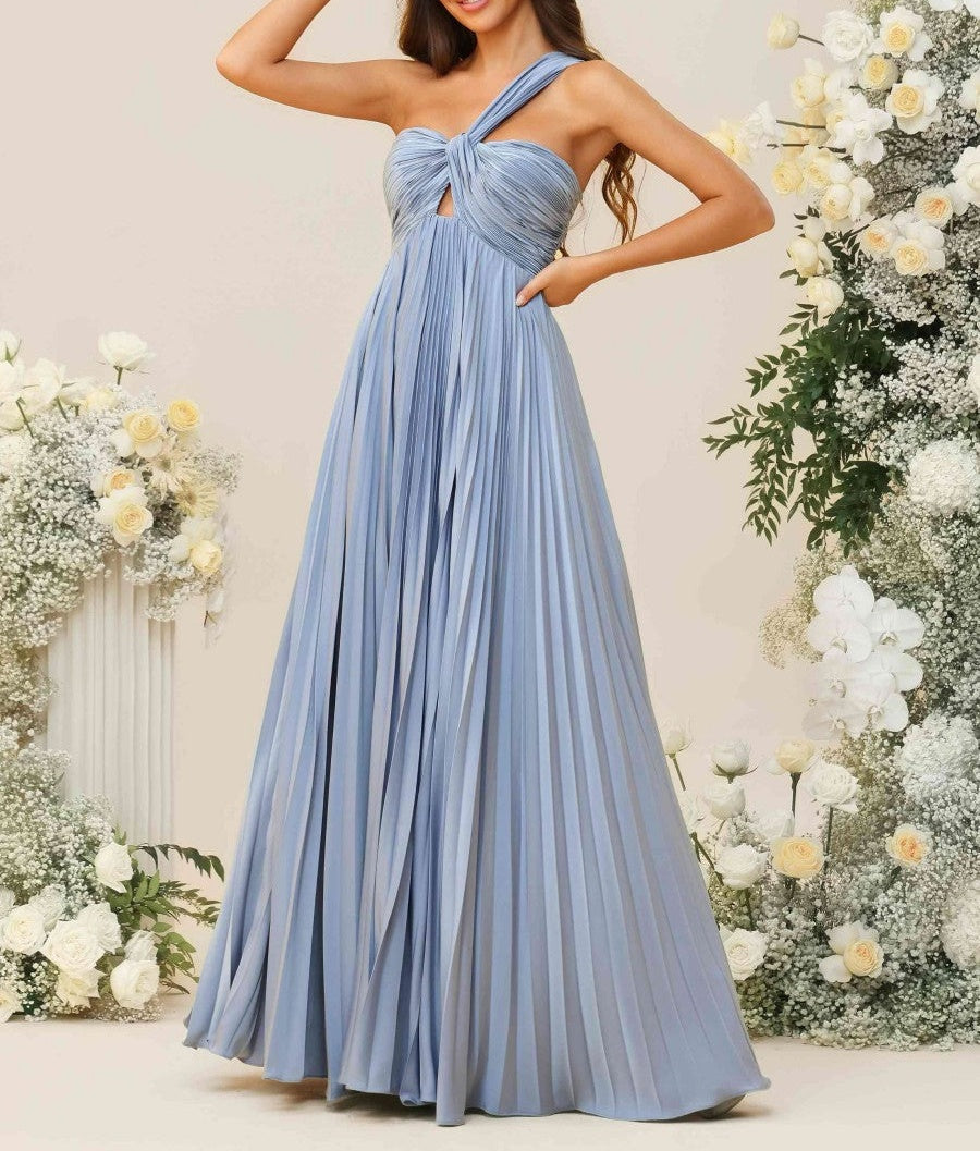 A-Line/Princess One Shoulder Pleated Asymmetrical Floor-Length Bridesmaid Dresses
