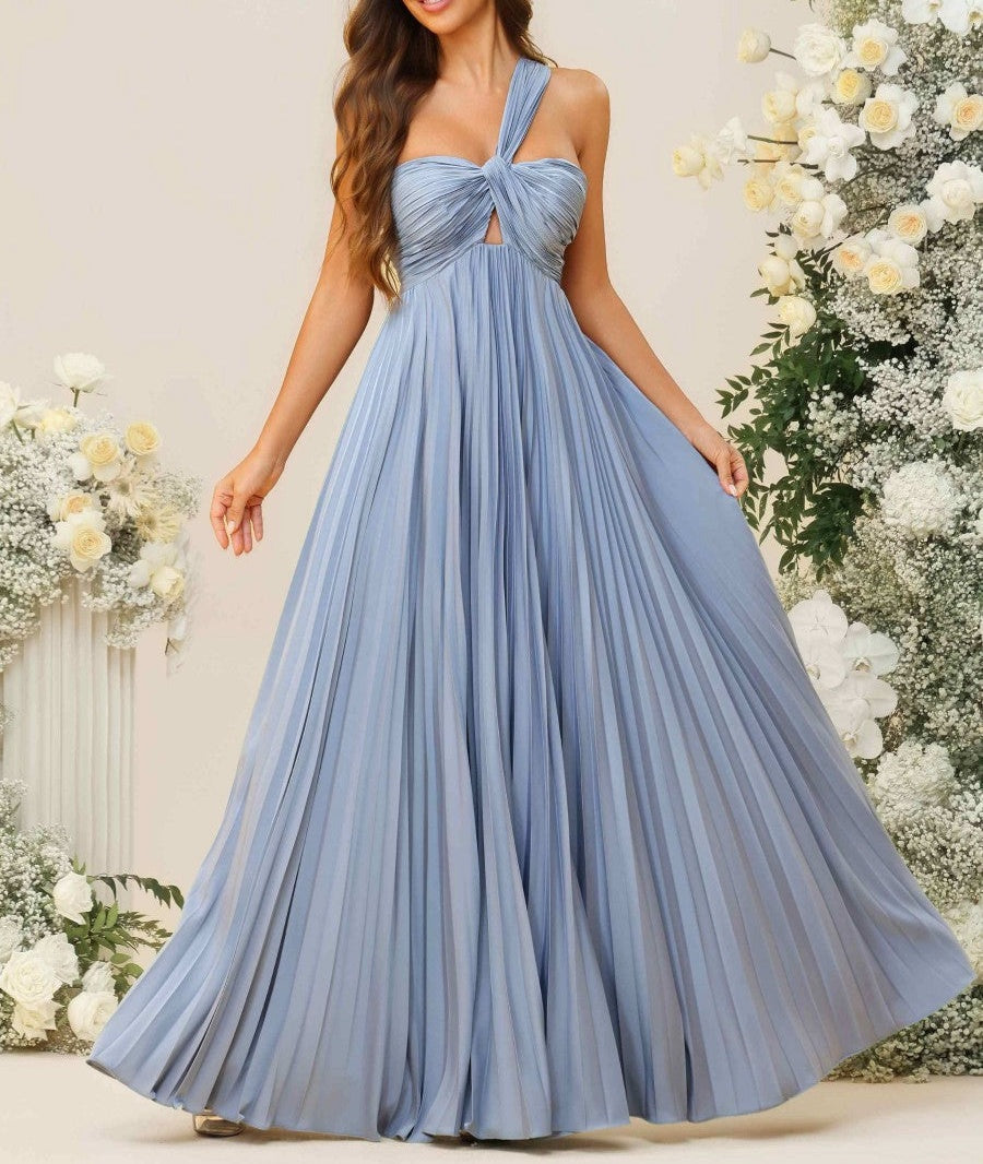 A-Line/Princess One Shoulder Pleated Asymmetrical Floor-Length Bridesmaid Dresses