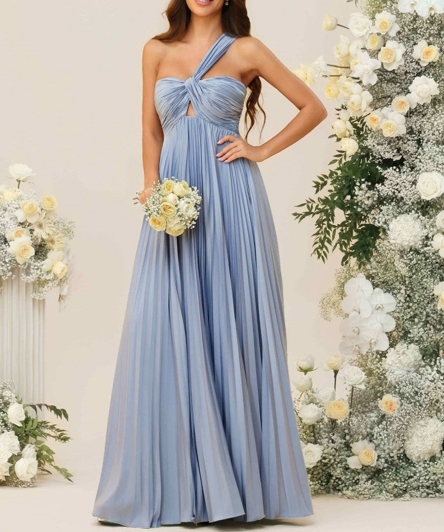 A-Line/Princess One Shoulder Pleated Asymmetrical Floor-Length Bridesmaid Dresses