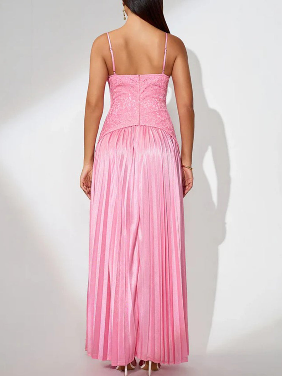 A-Line/Princess Drop Waist Pleated Floor-Length Formal Dresses with Jacquard