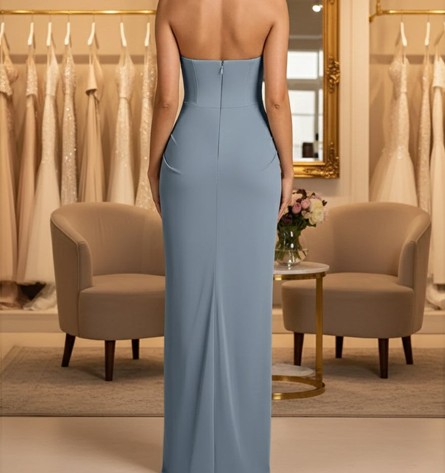 Sheath/Column Strapless Ruched Satin Floor-Length Formal Dresses