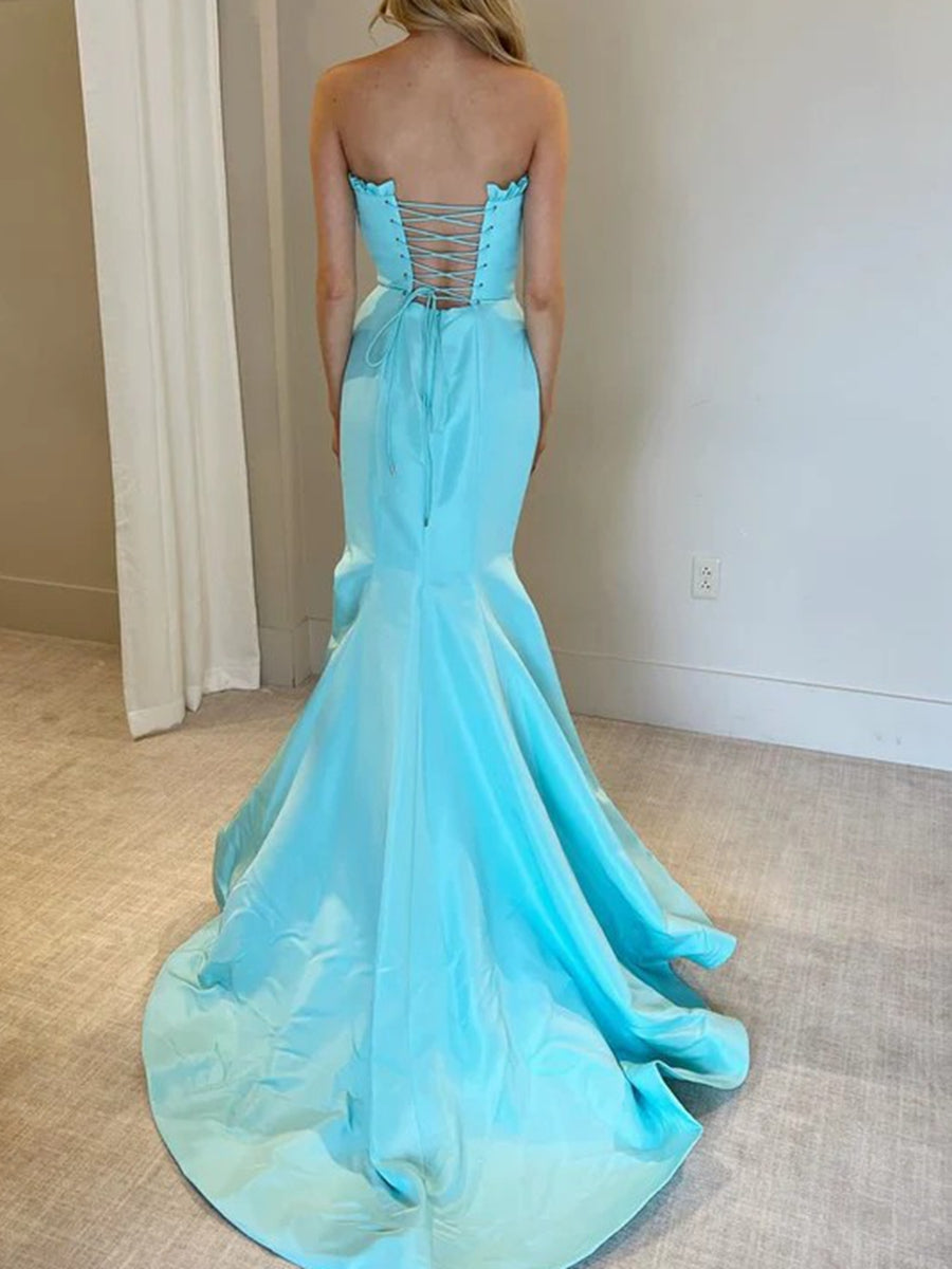Mermaid/Trumpet Bodycon Satin Ruffle Floor-Length Prom Dresses
