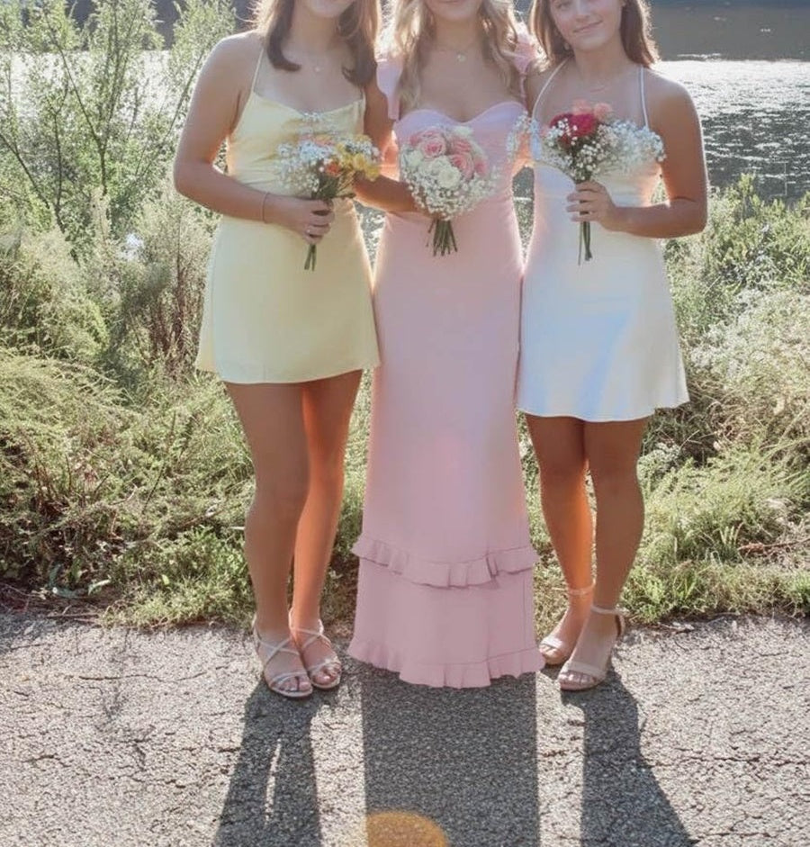 Sheath/Column Satin Sweetheart Ruffle Sleeve Floor-Length Prom Dresses