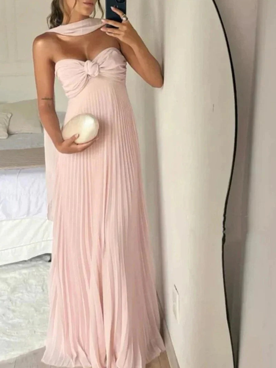 A-Line/Princess Sweetheart Pleated Chiffon Floor-Length Formal Dresses with Scarf