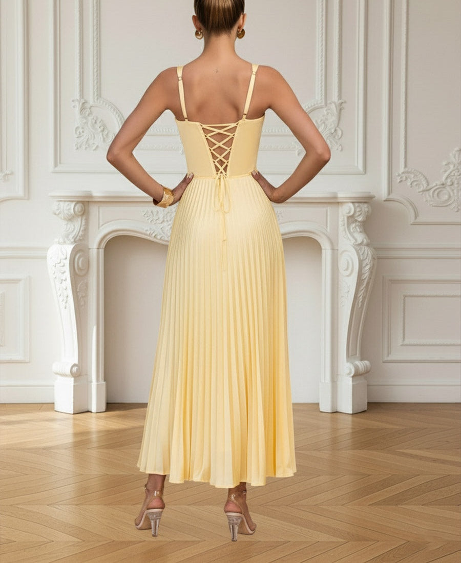 A-Line/Princess Spaghetti Strap Pleated Satin Floor-Length Prom Dresses