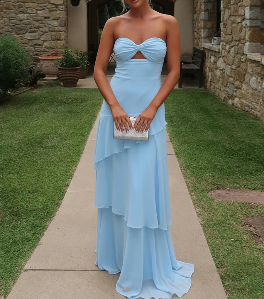 Sheath/Column Tiered Cut Out Floor-Length Wedding Guest Dresses