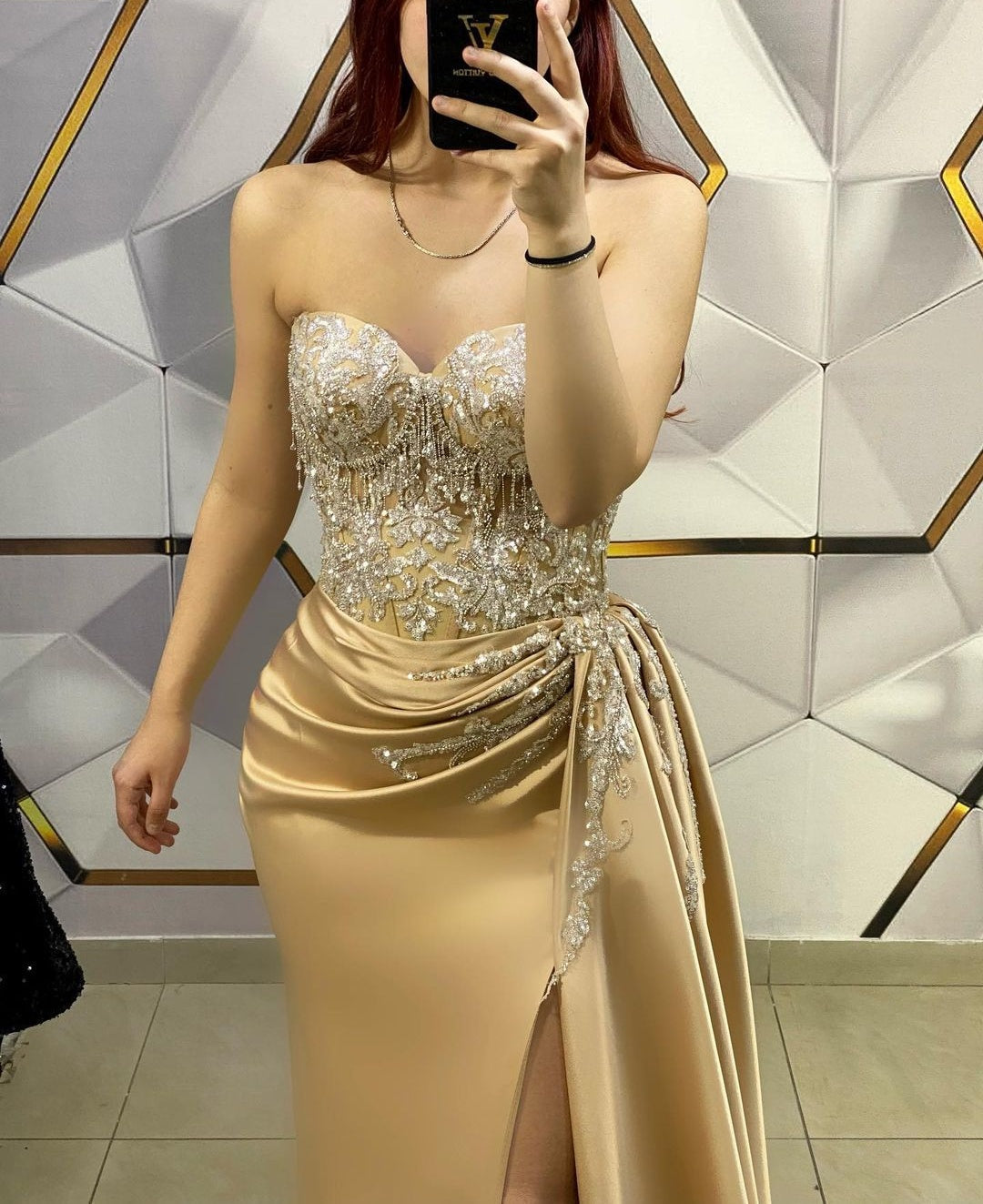 Amazing Long Champagne Sleeveless Beading Lace Evening Prom Dresses With Slit
