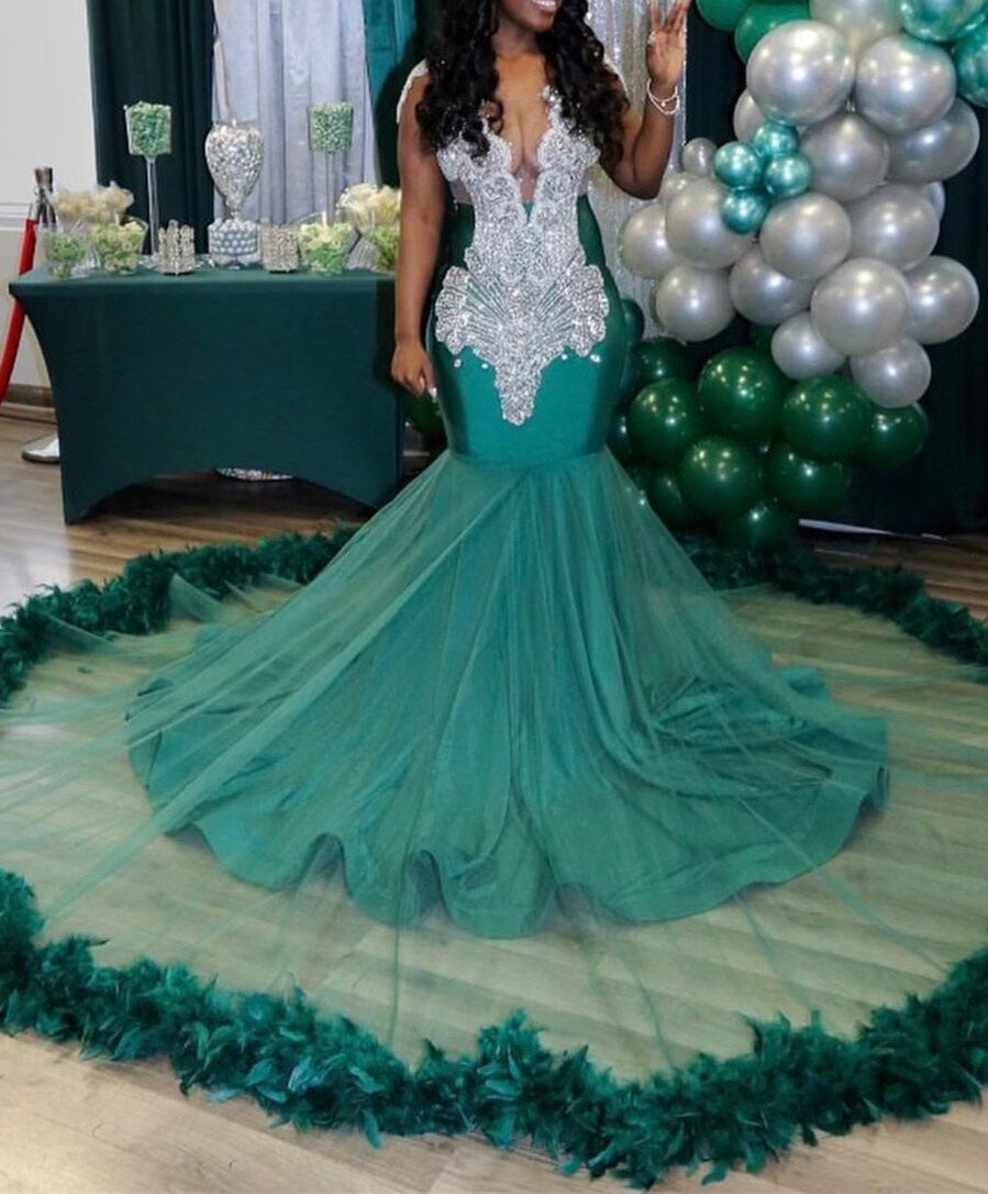 Fabulous V-neck Sleeveless Mermaid Evening Prom Dresses