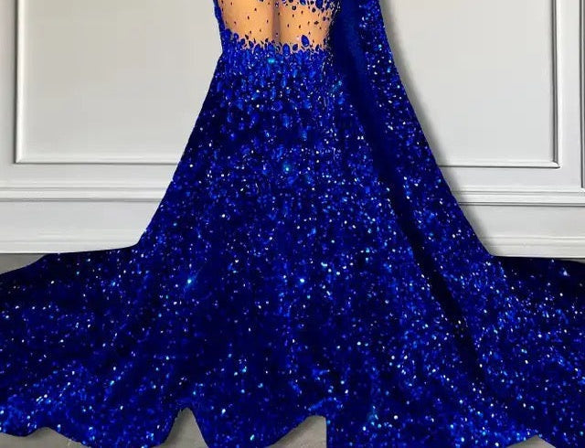 V-Neck Sequins Prom Dress Mermaid Sleeveless Crystal.