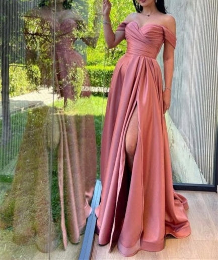 Simple Sweetheart Off-the-shoulder A-line Prom Dress With Split Long