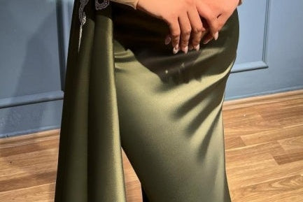 Gorgeous Sage Green High Neck Prom Dress Mermaid Long Sleeves