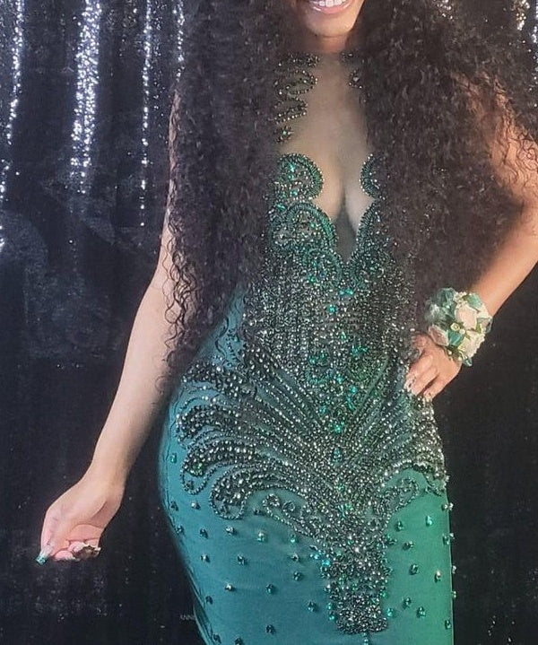 Glorious Long V-Neck Sleeveless Mermaid Prom Dress With Beading