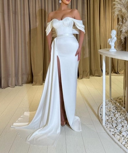 Fabulous Sweetheart Cap Sleeves Column prom Dresses With Front Split
