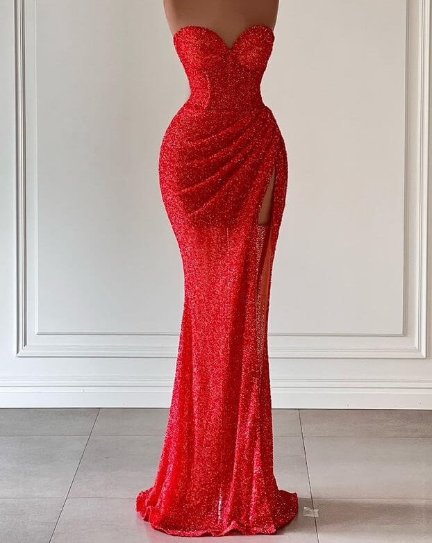 Charming Sweetheart Sleeveless Mermaid Prom Dresses Long Slit Online