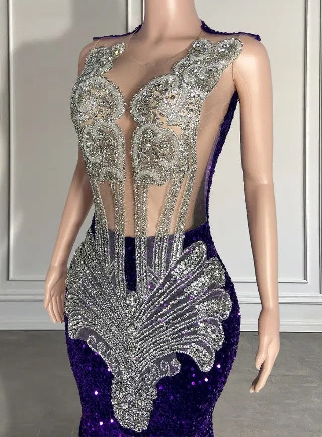 Sequined Sleeveless Mermaid Prom Dress with Beadings