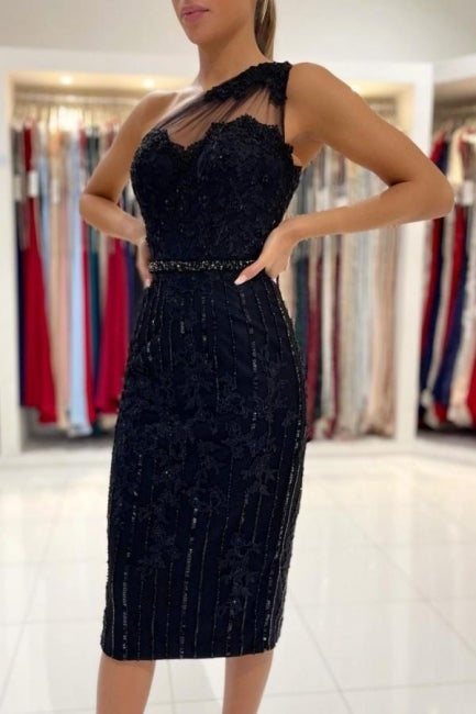 Beautiful Black Short Prom Dress Lace Appliques Online
