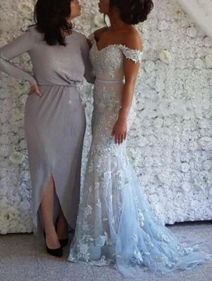 Chic Off-the-shoulder Lace Mermaid Long Prom Dresses On Sale