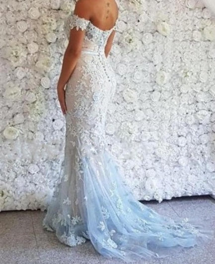 Chic Off-the-shoulder Lace Mermaid Long Prom Dresses On Sale
