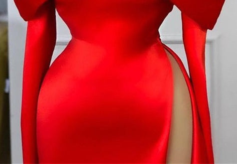Red Off-the-Shoulder Long Sleeves Prom Dress Mermaid With High Split
