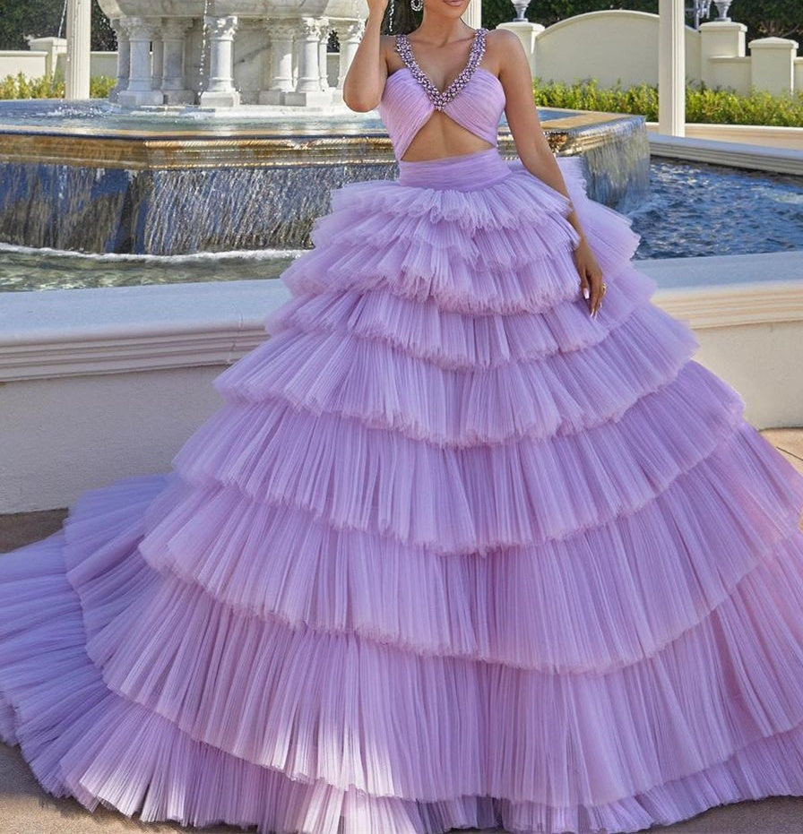 Beautiful A-line Lilac Straps Ruffles Sleeveless Prom Dress