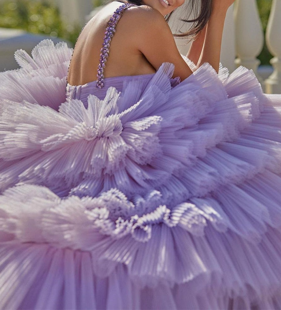 Beautiful A-line Lilac Straps Ruffles Sleeveless Prom Dress