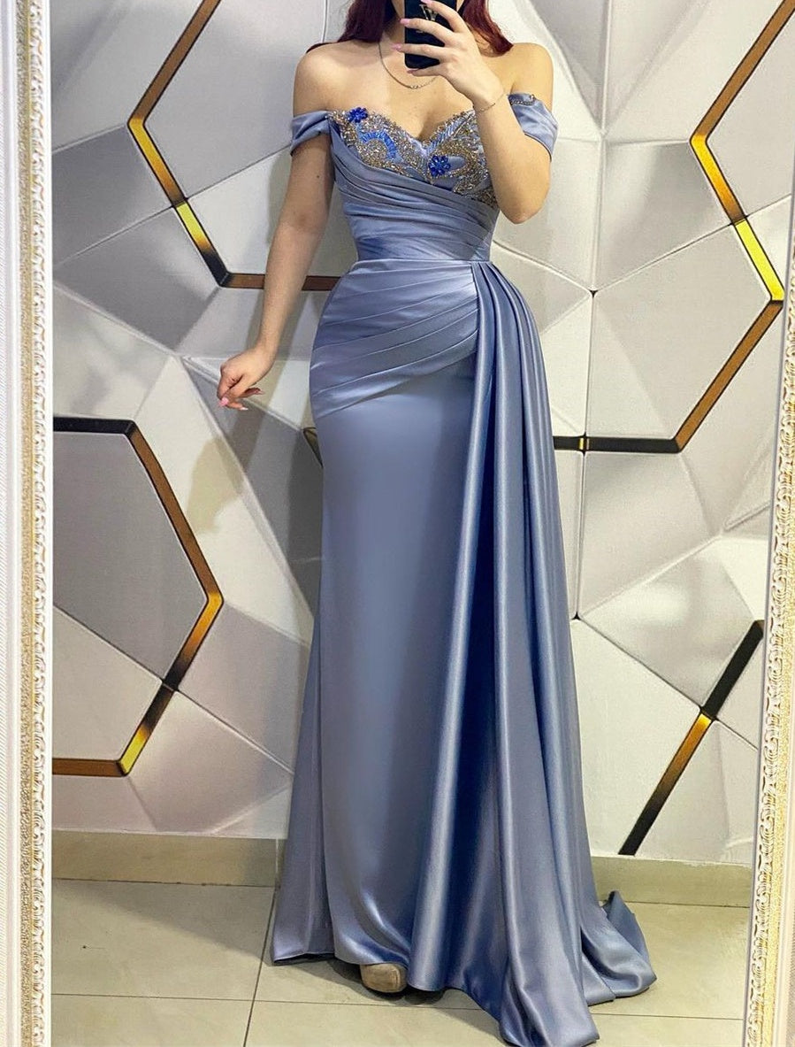 Glamorous Long Mermaid Off-the-shoulder Sequined Evening Prom Dresses With Ruffles