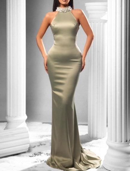 Fabulous halter Sleeveless Mermaid prom Dress Beadings