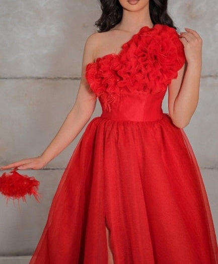 Modest One Shoulder Sleeveless Long tulle Prom Dress pattern