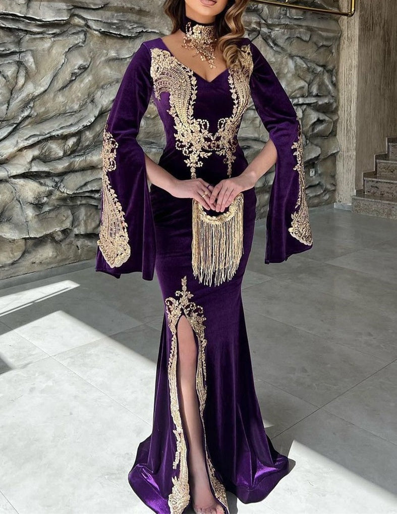 Charming Sweetheart Long Sleeves Mermaid Prom Dresses Long Slit Online
