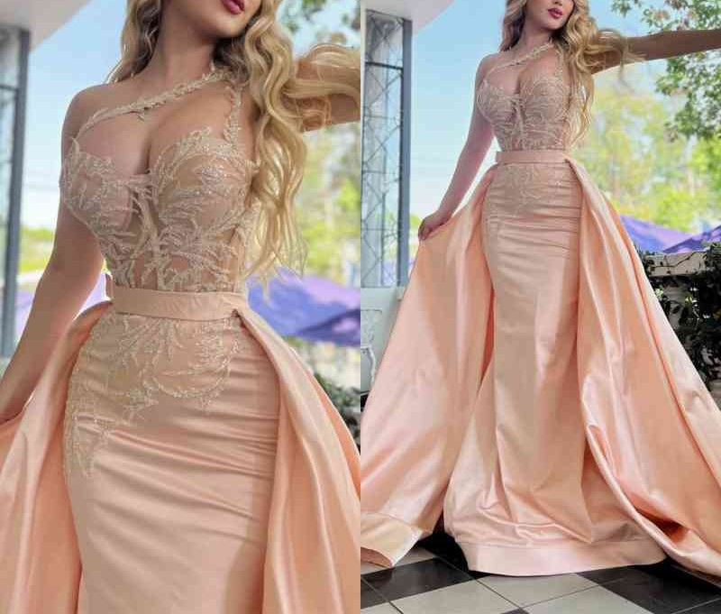 Amazing One Shoulder Mermaid Prom Dress Overskirt Long With Lace Beads