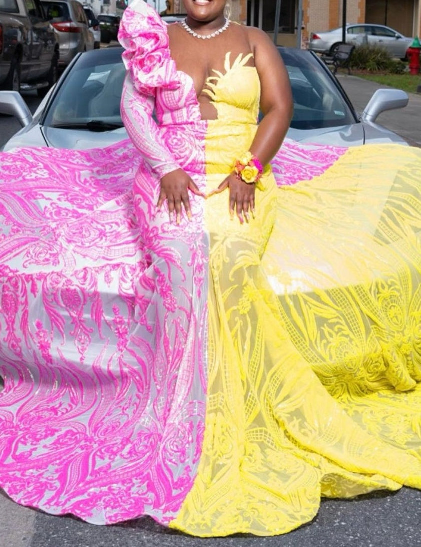 V-Neck One-Shoulder Sequins Mermaid Prom Dress